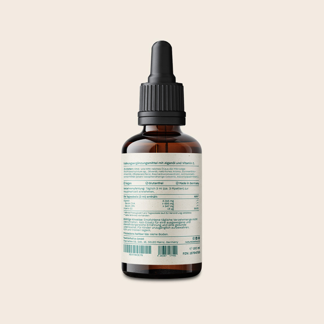 Omega-3 Algenöl Tropfen mit Vitamin D3