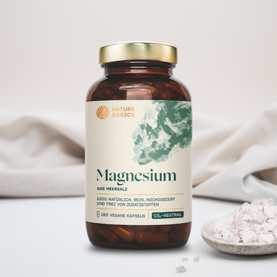 Natürliche Magnesium Kapseln hochdosiert (400mg) mit reinem Magnesiumoxid aus Meersalz